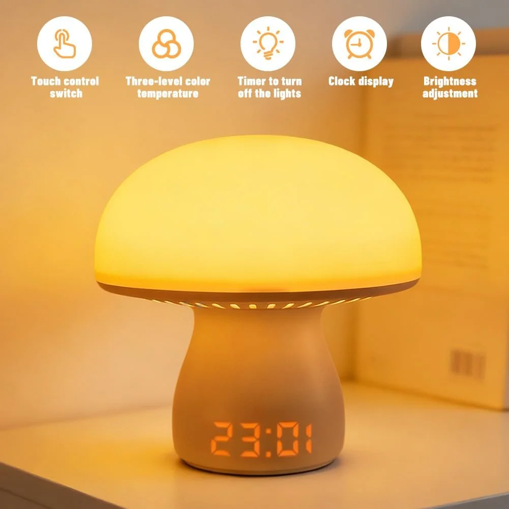 Настільна лампа-нічник Mushroom Touch Dimmable Акумулятор 3600 мАг USB RGB з годинником та таймером, фото №4