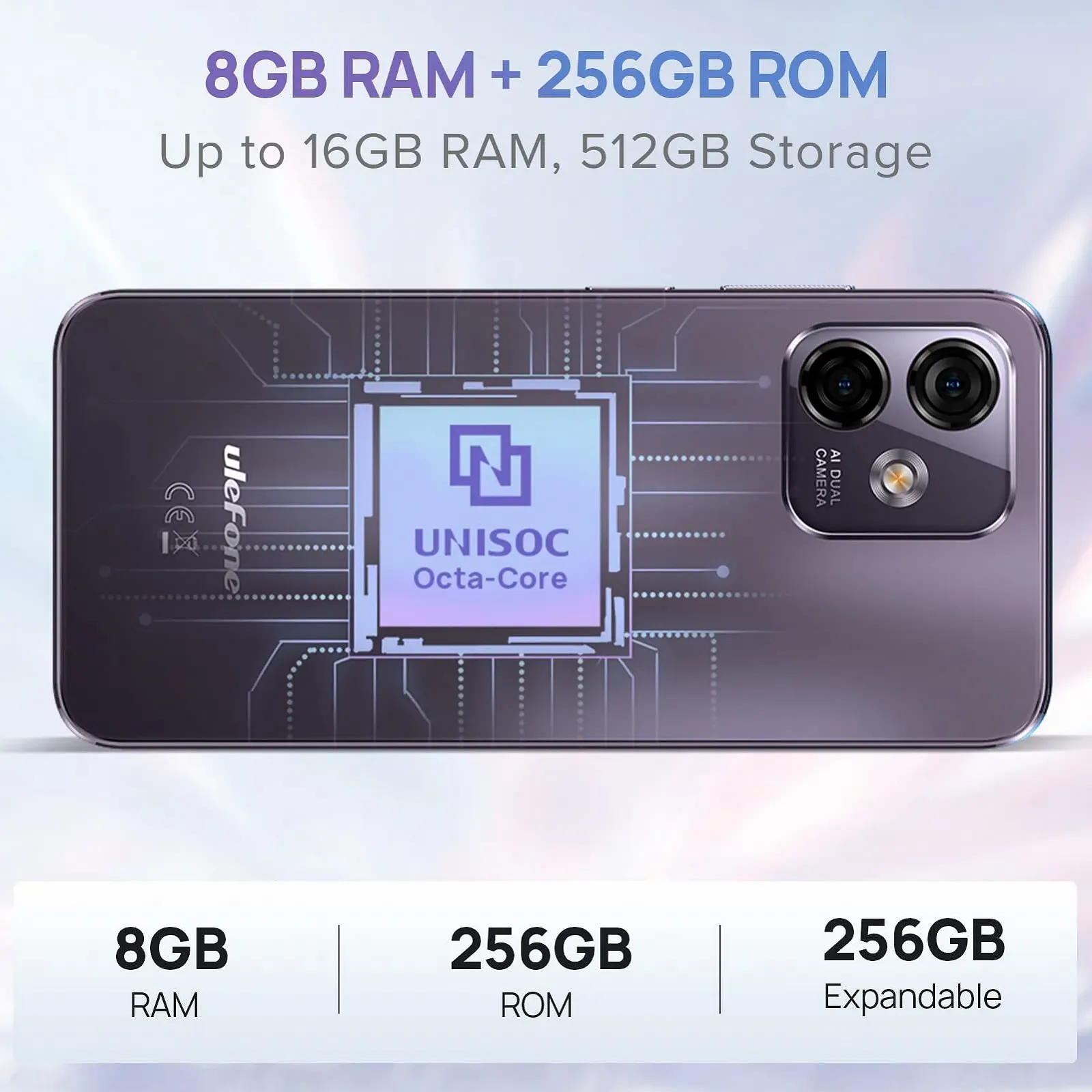Смартфон Ulefone Note 16 Pro 16GB 256GB Android 13 4400 мАч 50 MP Octa Core 6.52 дюйма HD+ 5Ghz WiFi Dual SIM Blue, фото №2