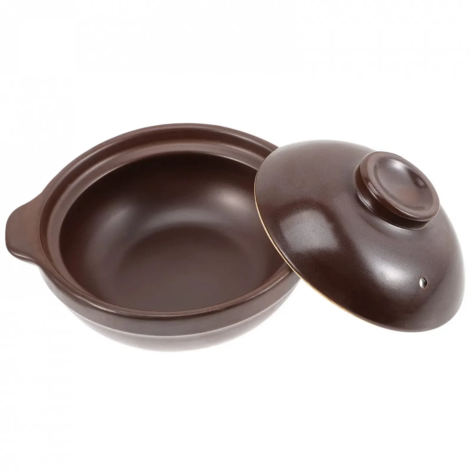 Керамическая кастрюля GALPADA с крышкой коричневая, фото №1