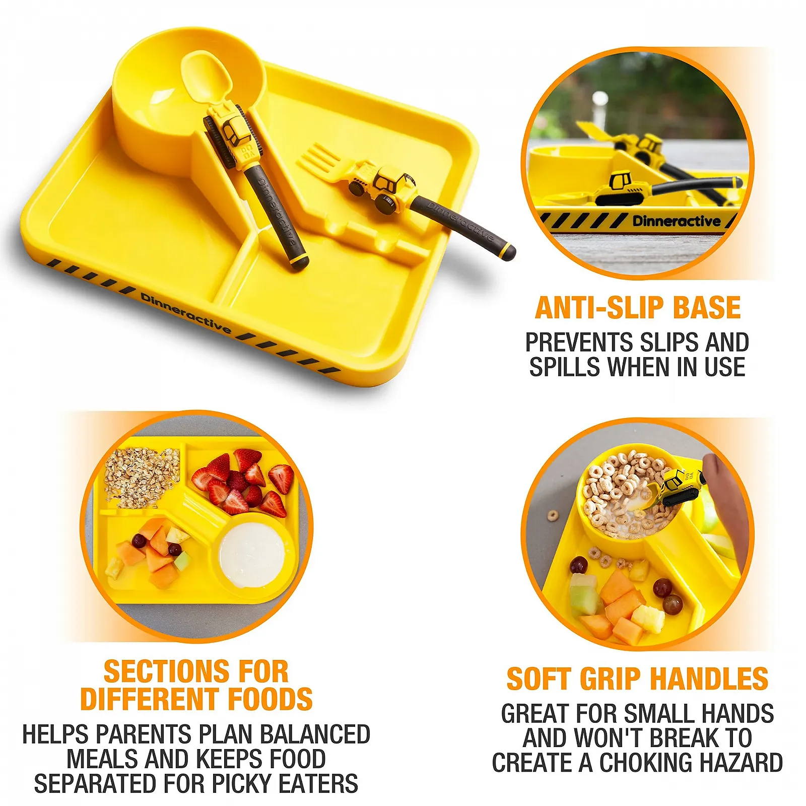 Набір дитячого посуду Dinneractive Будівельний майданчик: 3 предмети, столові прибори (трактор, навантажувач), тарілка для малюків, дитячий посуд, фото №3
