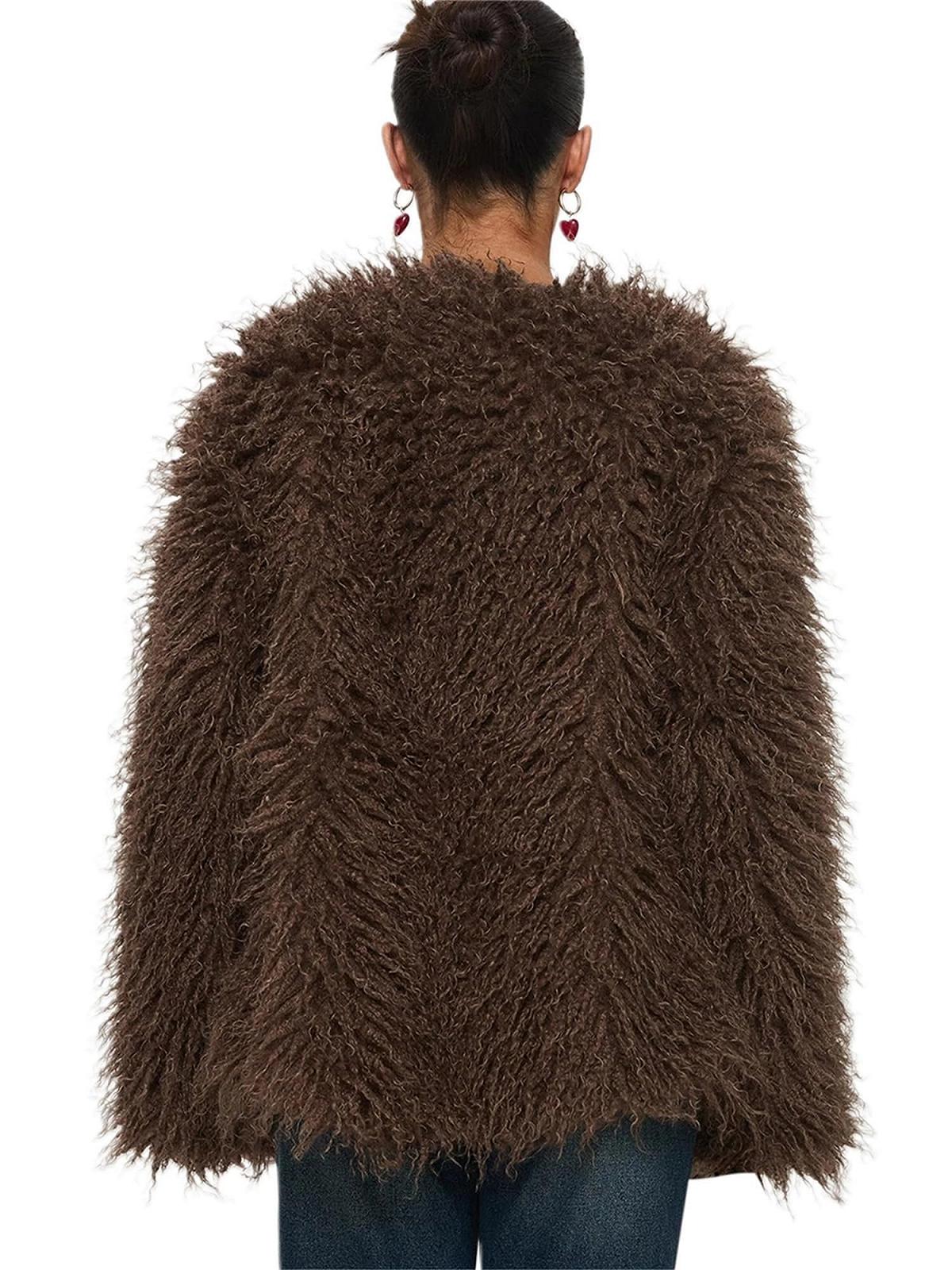 Жіноча куртка зі штучного хутра SANSIWU з кишенями, фото №6