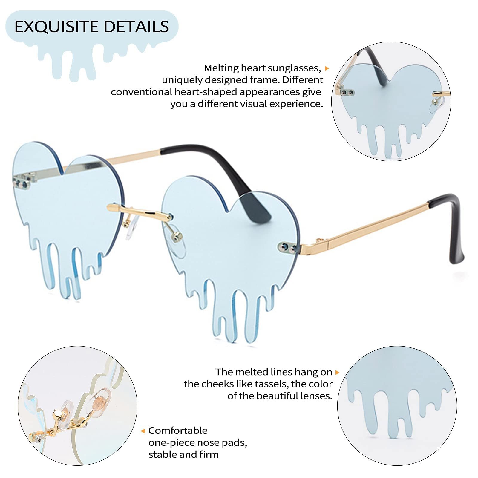 Сонцезахисні Окуляри Серцеподібні Без Обрамлення Dollger Металеві UV 400 (Melting Heart Sunglasses), фото №5