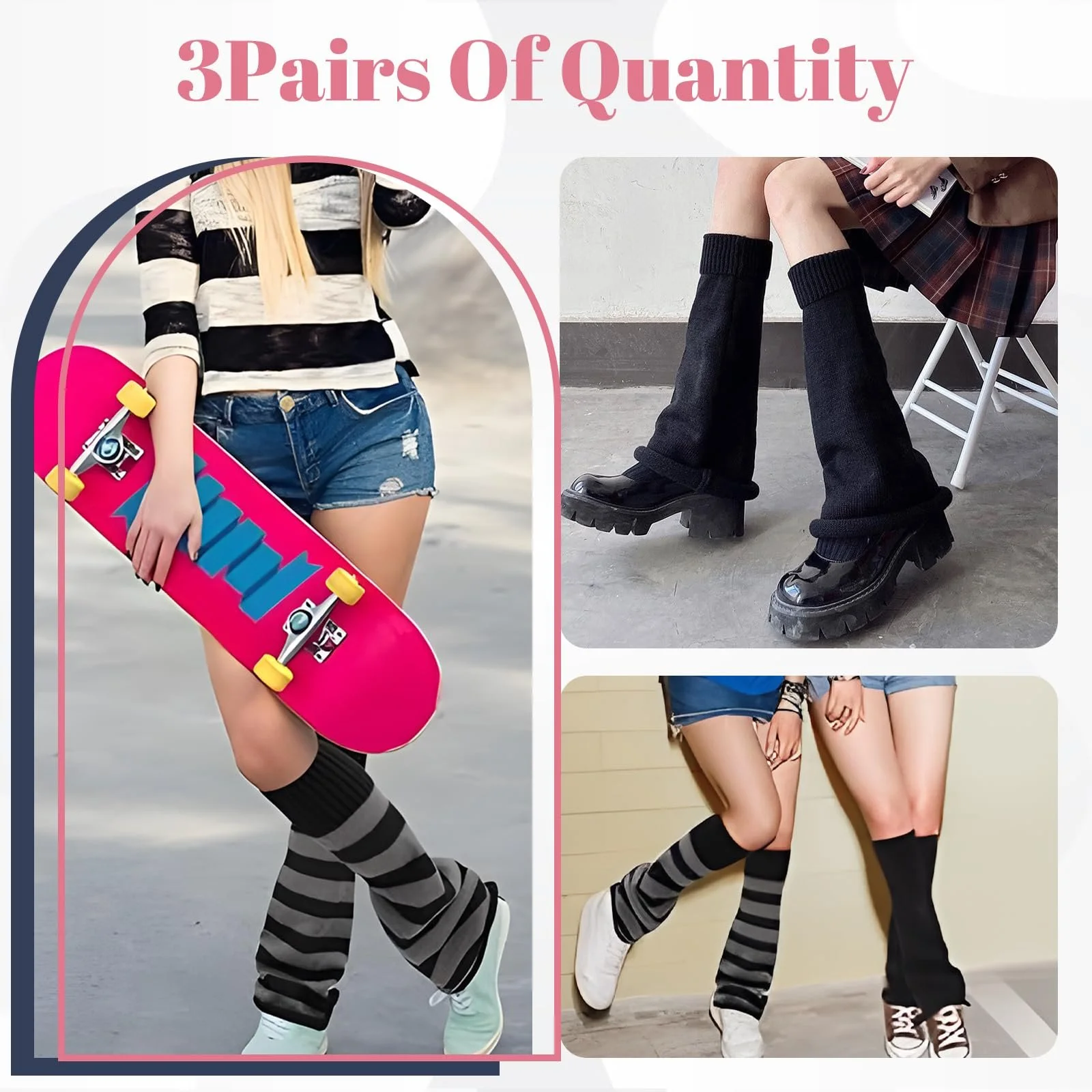 Гетри для дівчат, 3 пари в'язаних шкарпеток до коліна для жінок, фото №5 Гетри для дівчат, 3 пари в'язаних шкарпеток до коліна для жінок, фото №5