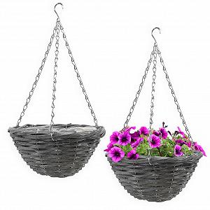 Плетені кошики для підвішування Spetebo Набір 2 шт 29 cm з плівкою та ланцюжком Сірий - Фото 1