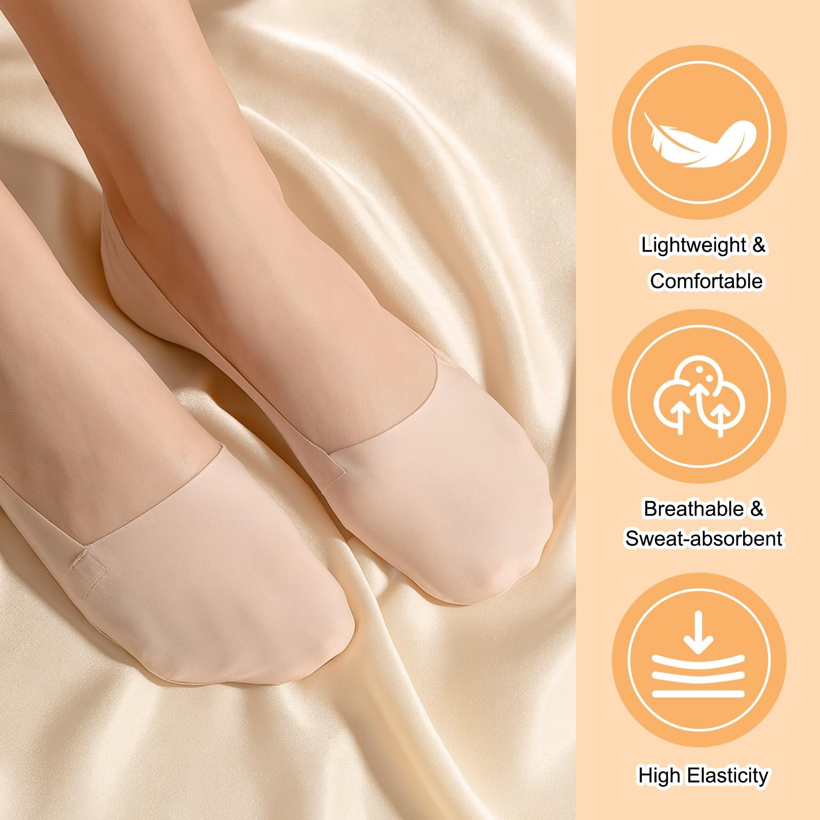 Женские носки-балетки 8 пар, Женские невидимые носки 35-38, Нескользящие невидимые носки для кроссовок, туфель-лодочек (Телесный, Черный), фото №3