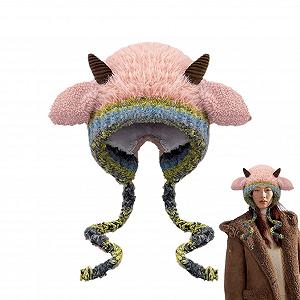 Вязаная шапка с овечьими ушками, розовая - Фото 1