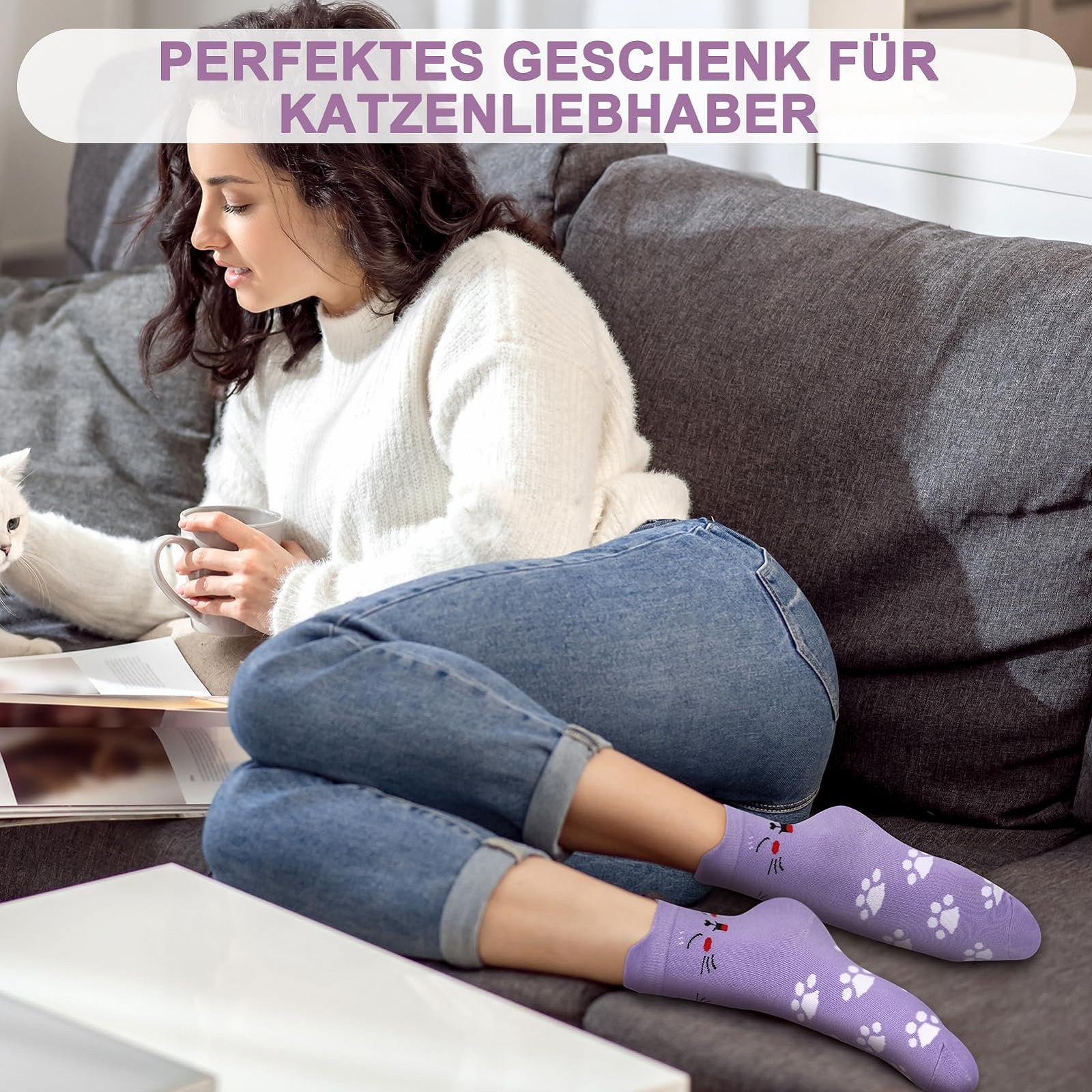 Женские Носки с Котами, EU 39-42, Хлопковые Носки с Забавными Животными для Женщин, Комплект 6 пар, фото №5