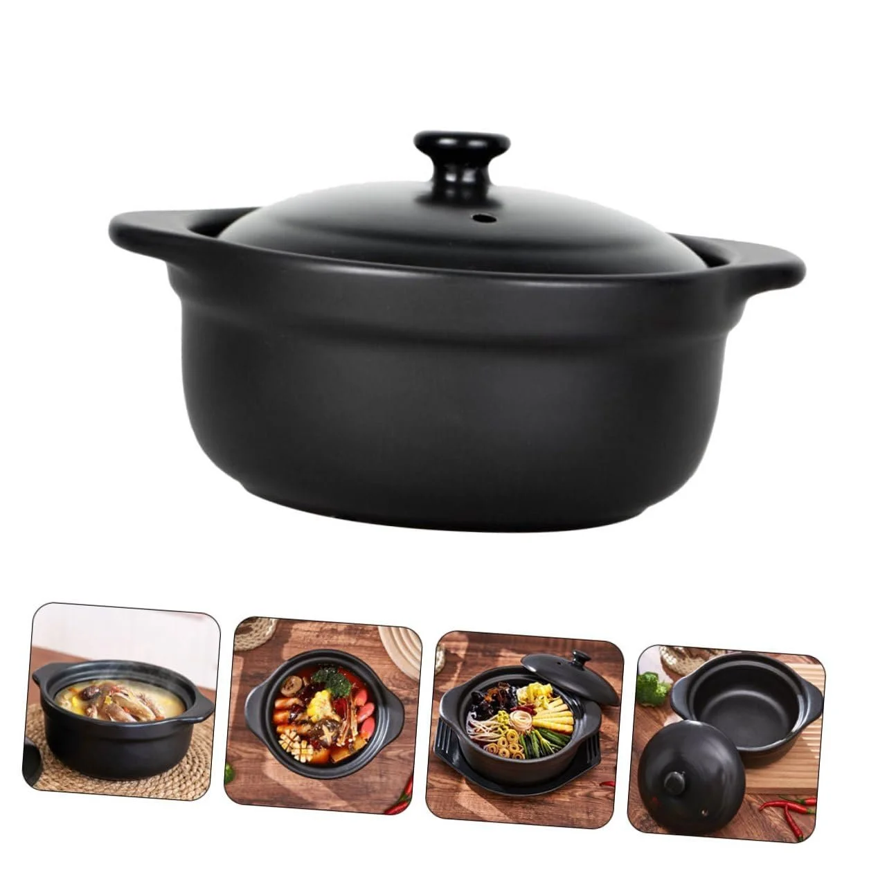 Кастрюля керамическая NOLITOY с крышкой, термостойкая, с двойными ручками, фото №8