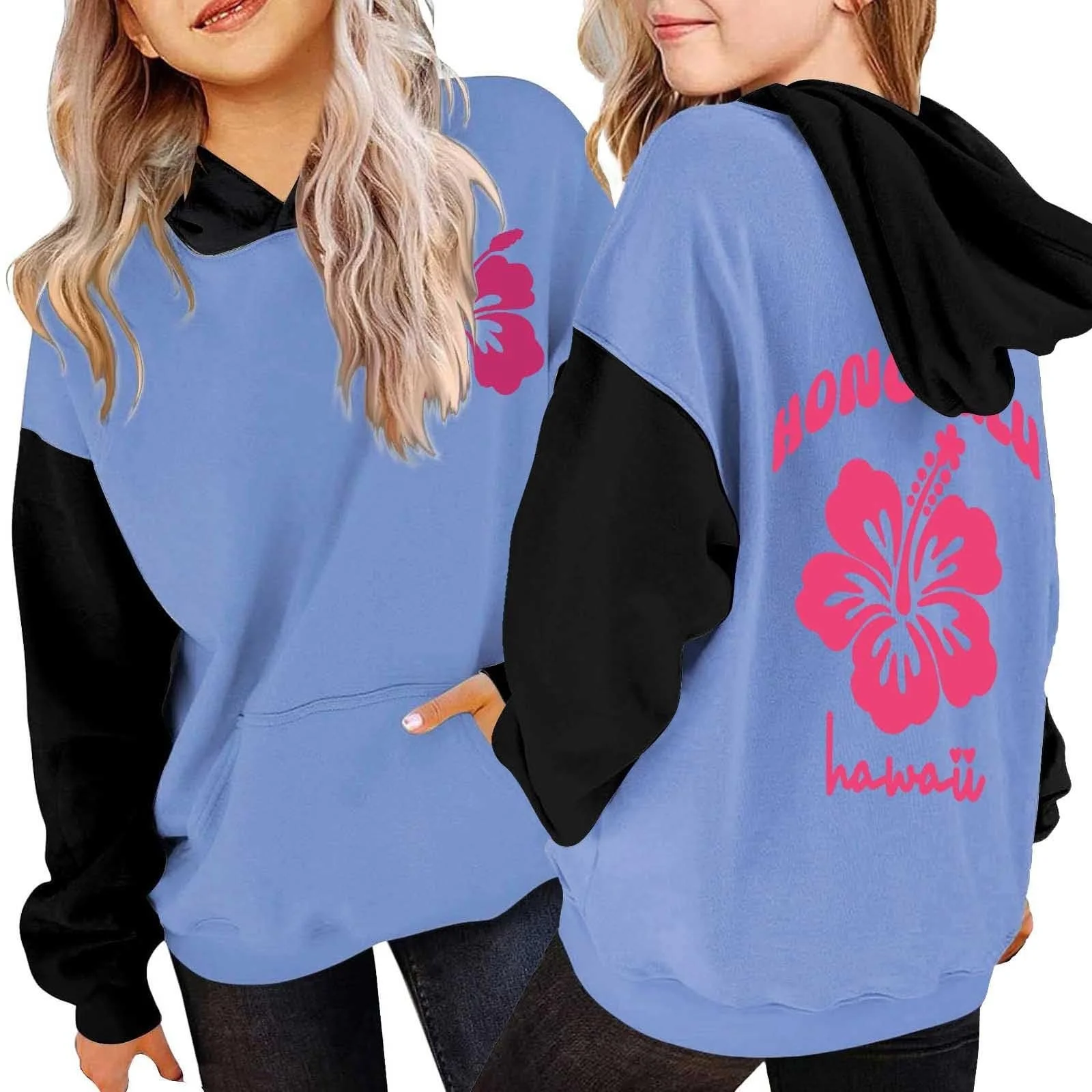 Худи для девочки Однотонный с карманом, фото №2