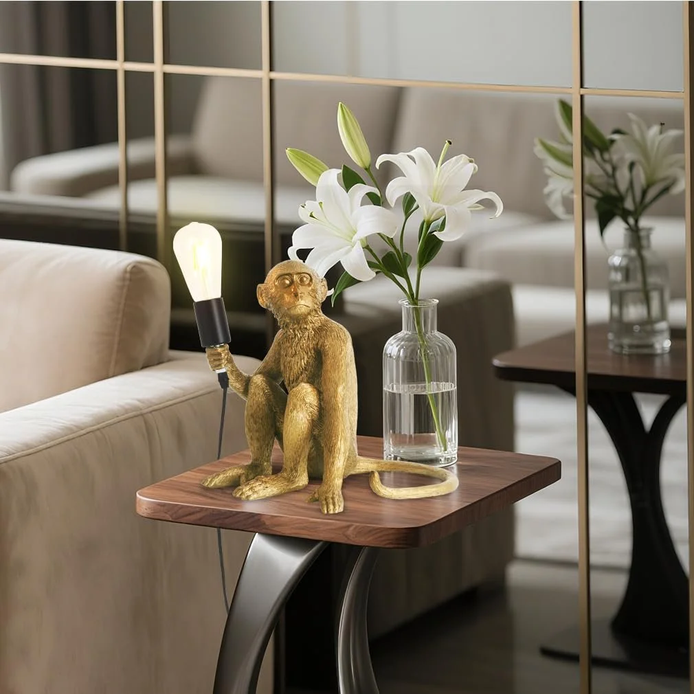 Настільна лампа LED ELINKUME Monkey Resin E27 Золотиста, фото №7