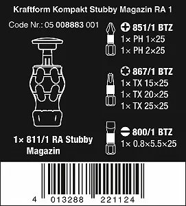 Викрутка з реверсом Wera Kraftform Kompakt Stubby Magazine RA 1 6 предметів synthetic.ua - Фото 1