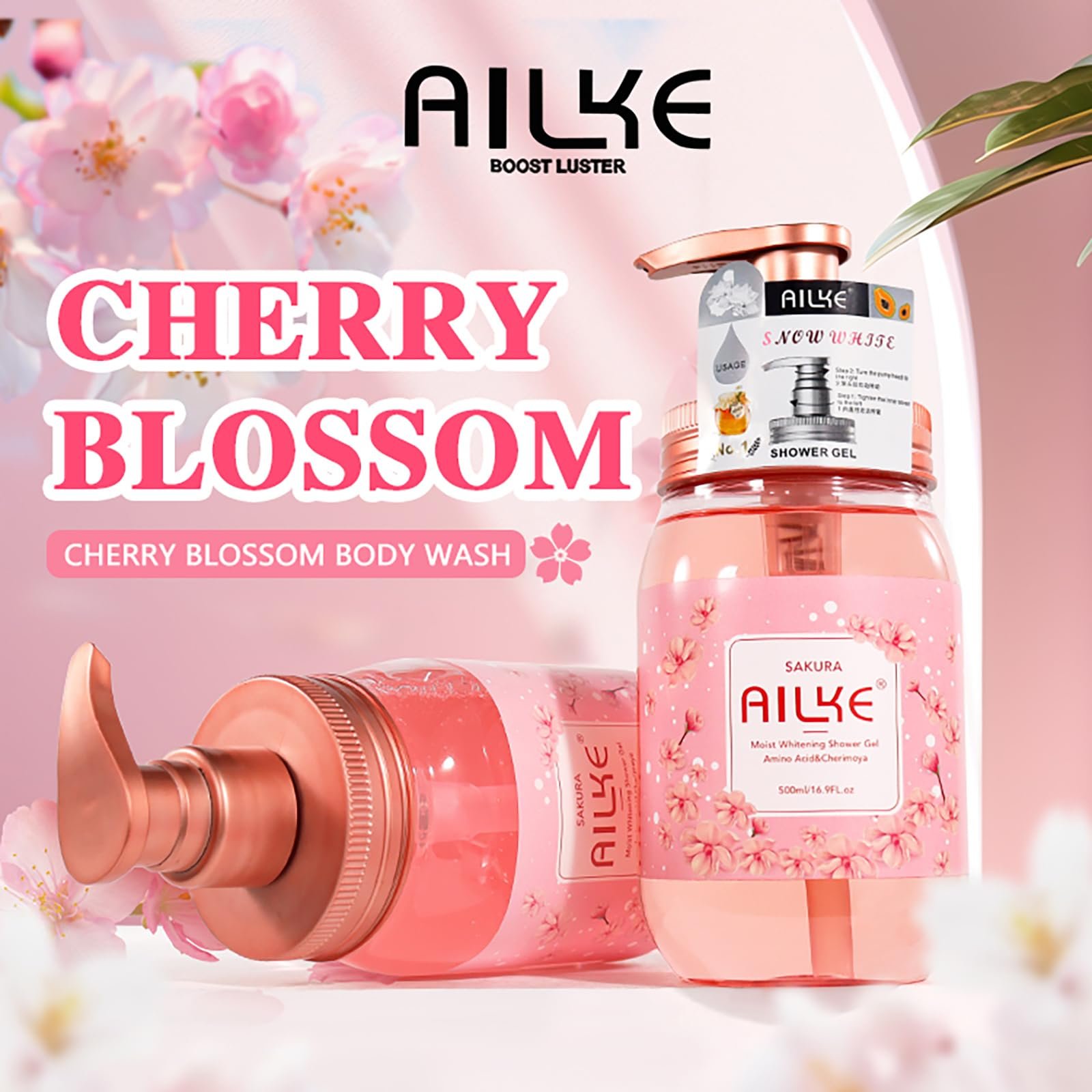 Гель для душу AILKE Sakura Moist Whitening зволожуючий відбілюючий 500 мл, фото №2 Гель для душу AILKE Sakura Moist Whitening зволожуючий відбілюючий 500 мл, фото №2