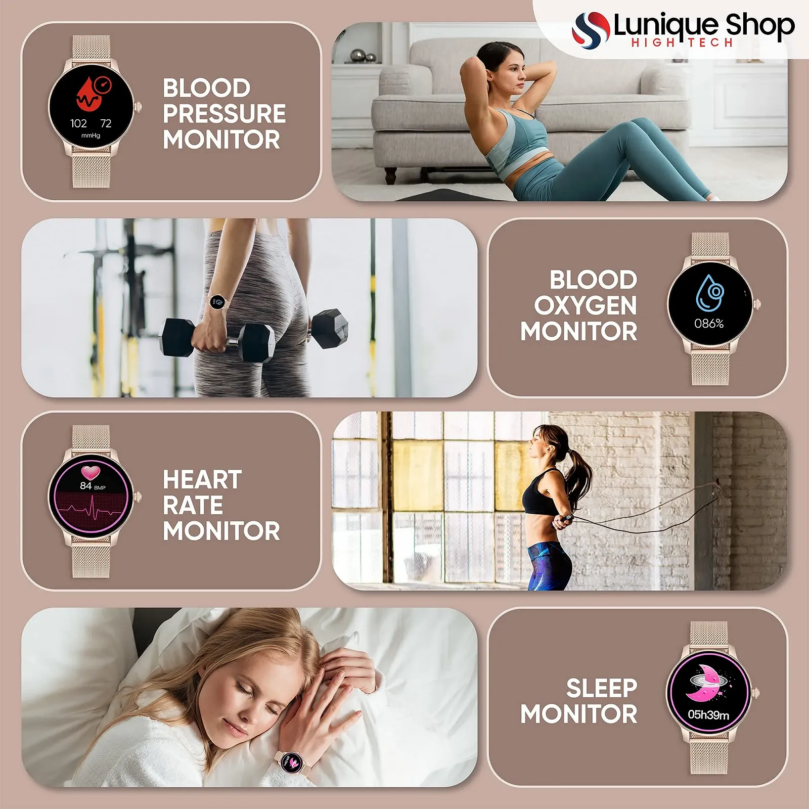 Смарт-годинник Жіночий Круглий LSFIT Рожеве Золото, фото №7