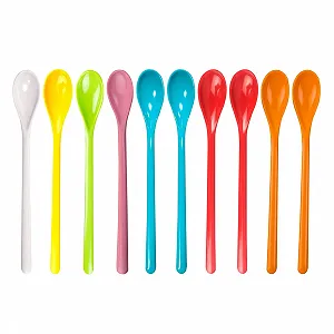 Набор пластиковых ложек 10 шт, длинные ложки, пластиковые ложки для яиц, длинные пластиковые, разноцветные, пластиковые ложки, меламиновые ложки для мороженого, цветные длинные ложки для варенья, суповые ложки, небьющиеся, разноцветные, десертные - Фото 1