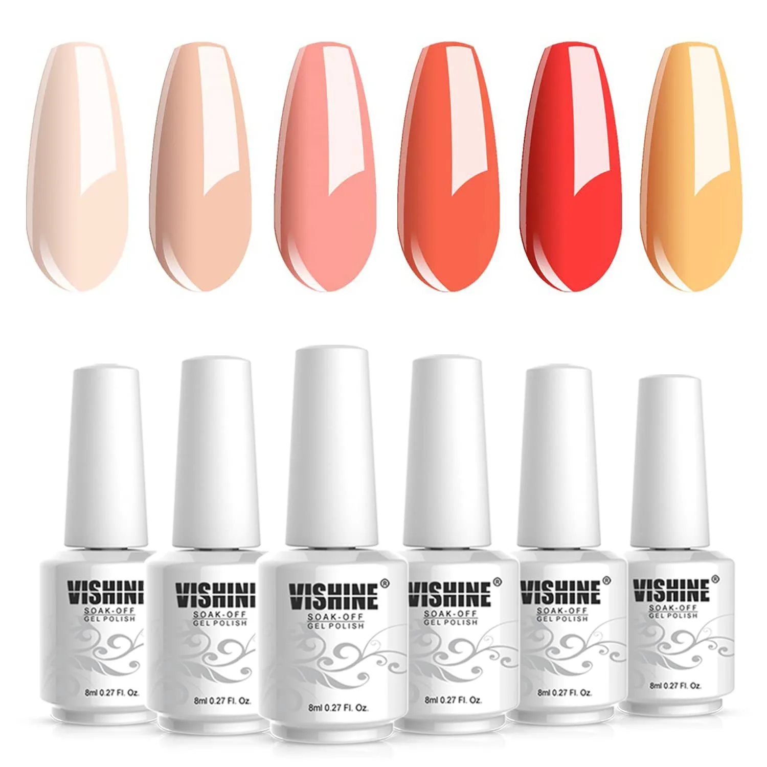 Гель-лак Vishine Набір з 6 кольорів Помаранчевий 8 мл, фото №6