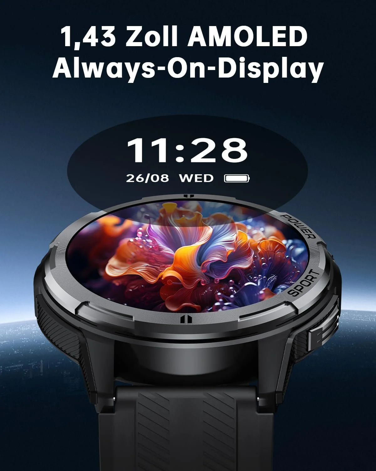 Смарт-часы OUKITEL Мужской Military Водонепроницаемый 1.43 дюйма AMOLED-дисплей, фото №2