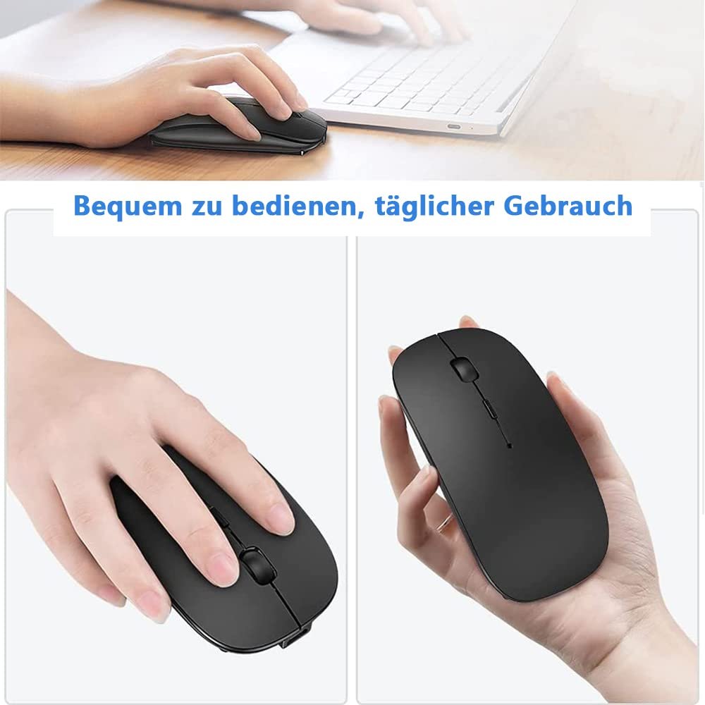 Мышь Беспроводная Qxvnm Bluetooth (USB 2.4 GHz + Bluetooth 5.2 + USB-C Адаптер) Перезаряжаемая Черный, фото №1