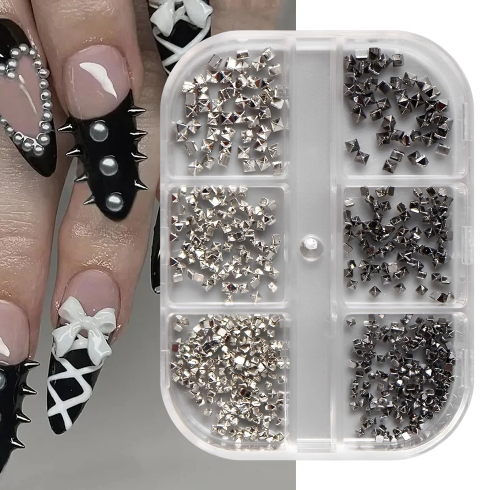 Металеві блискучі камені для нігтів Чорний та срібний, фото №1