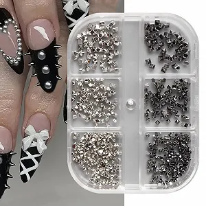 Металеві блискучі камені для нігтів Чорний та срібний - Фото 1