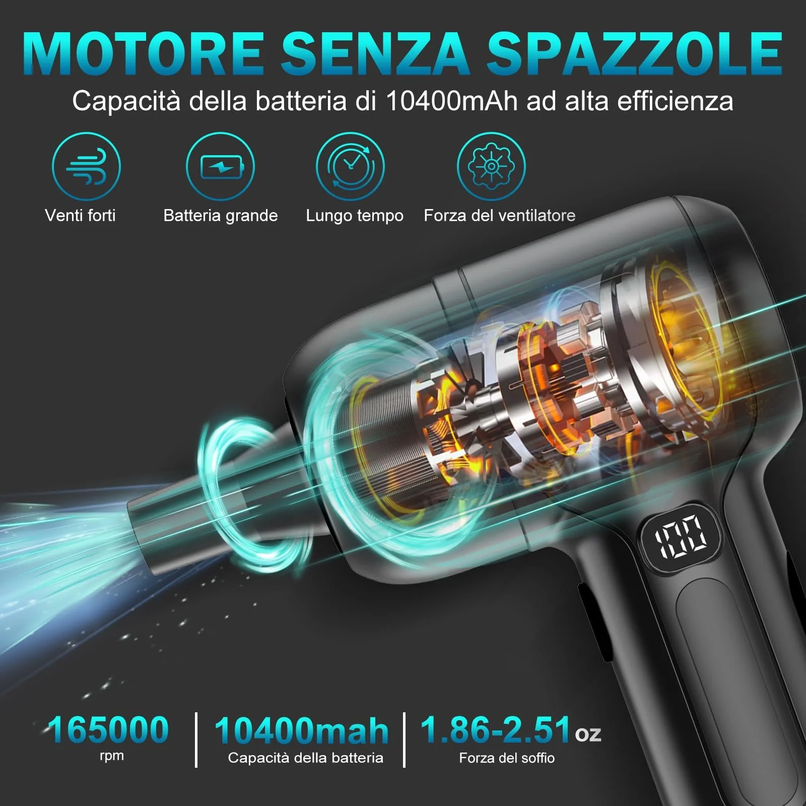 Електрична повітродувка ULtronics X 3 швидкості 165 000 об/хв 10 400 мАг Акумуляторна, фото №2