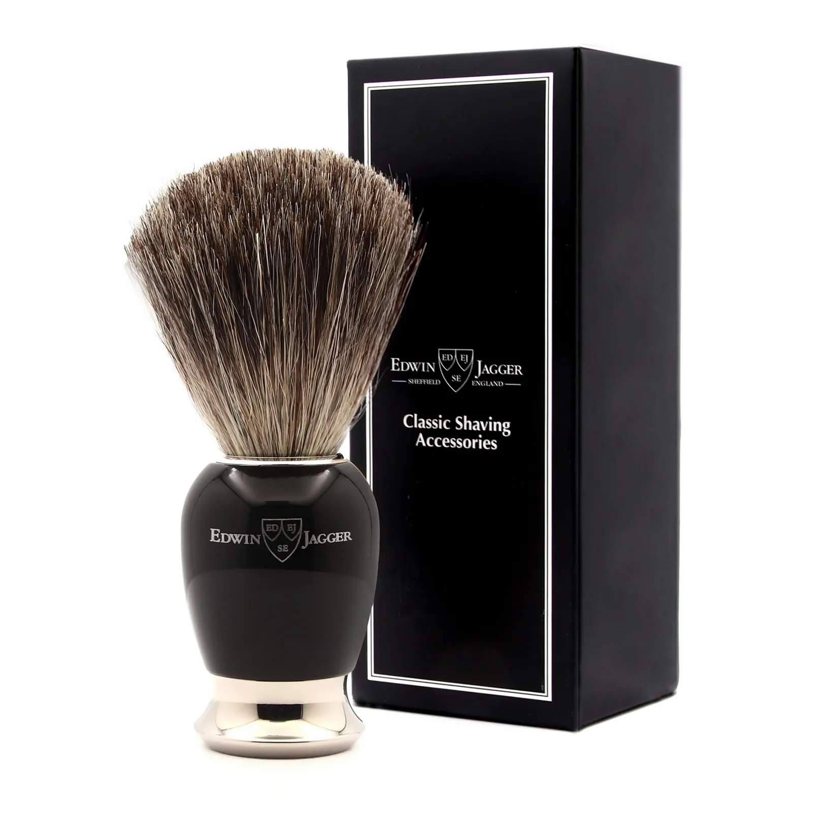 Помазок для бритья Edwin Jagger Pure Badger Imitation Ebony Nickel Plated, фото №4