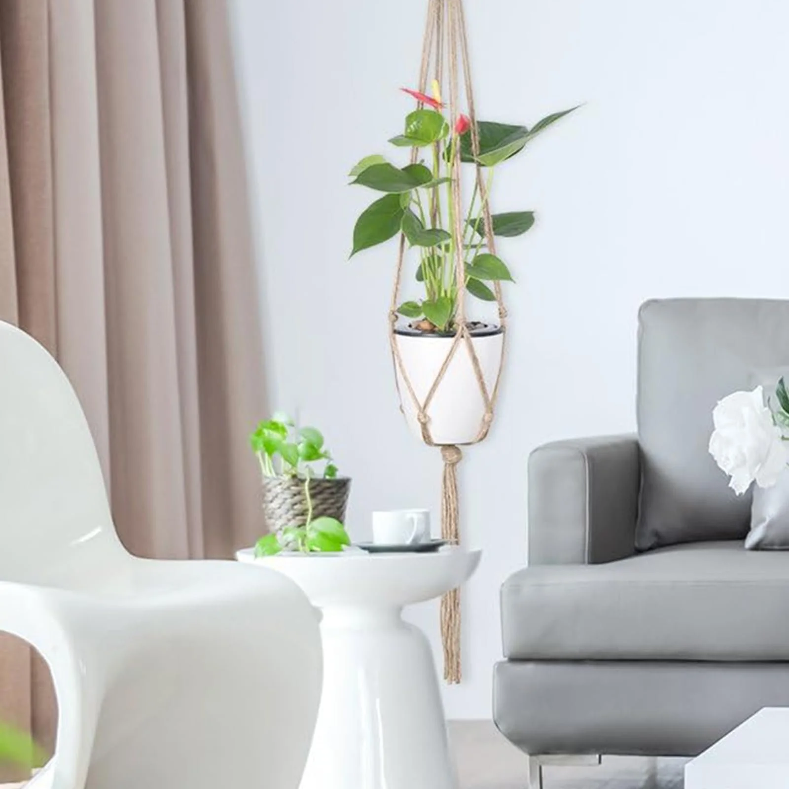 Подвесные кашпо макраме 4 шт. из пеньковой веревки 90/105 см, фото №5