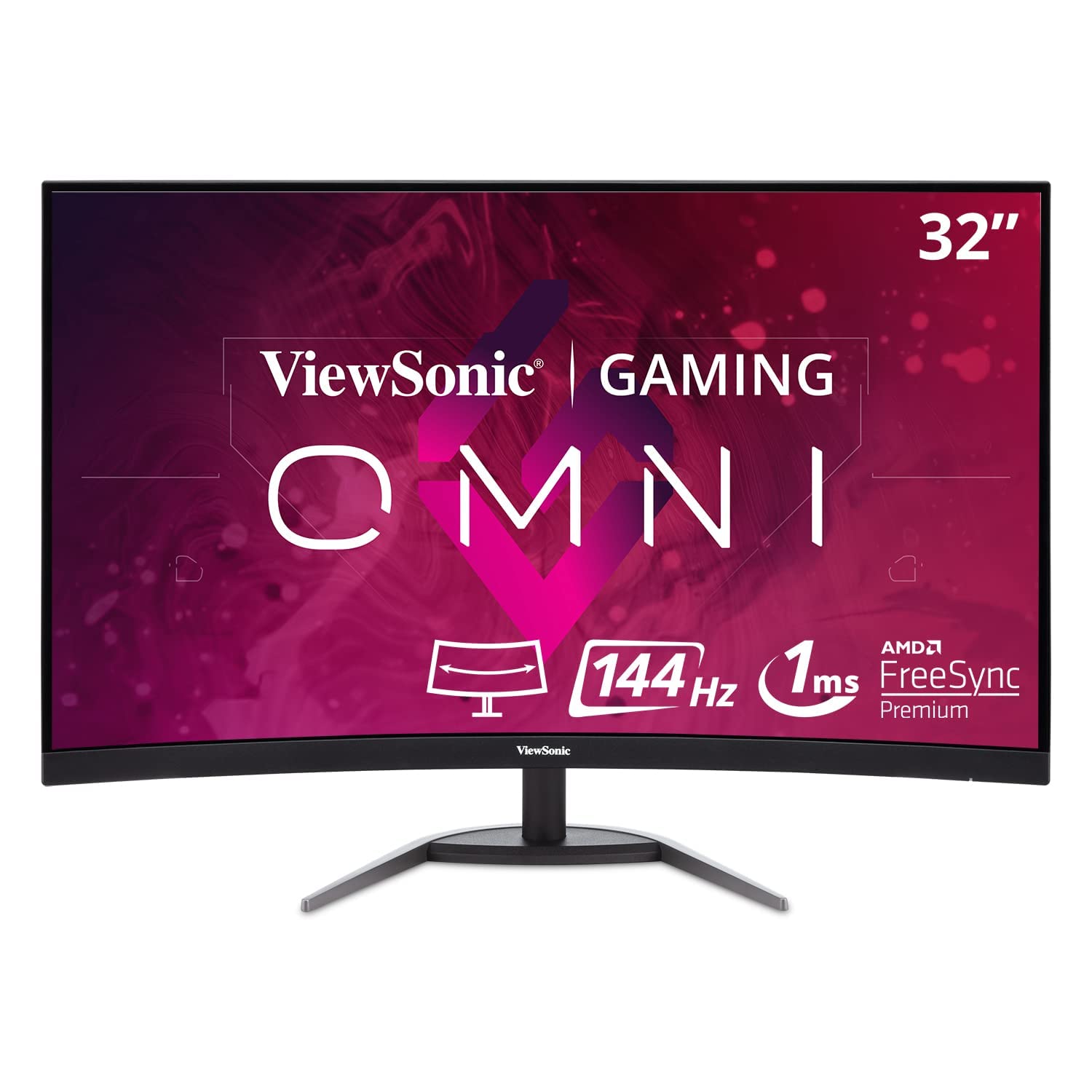 Монітор Viewsonic VX3268-2KPC-MHD 80 см (32 дюйми) Ігровий вигнутий (WQHD, FreeSync Premium, 1 мс, 144 Гц, HDMI, DP, Низька затримка вводу, Динамік) Чорний, фото №1