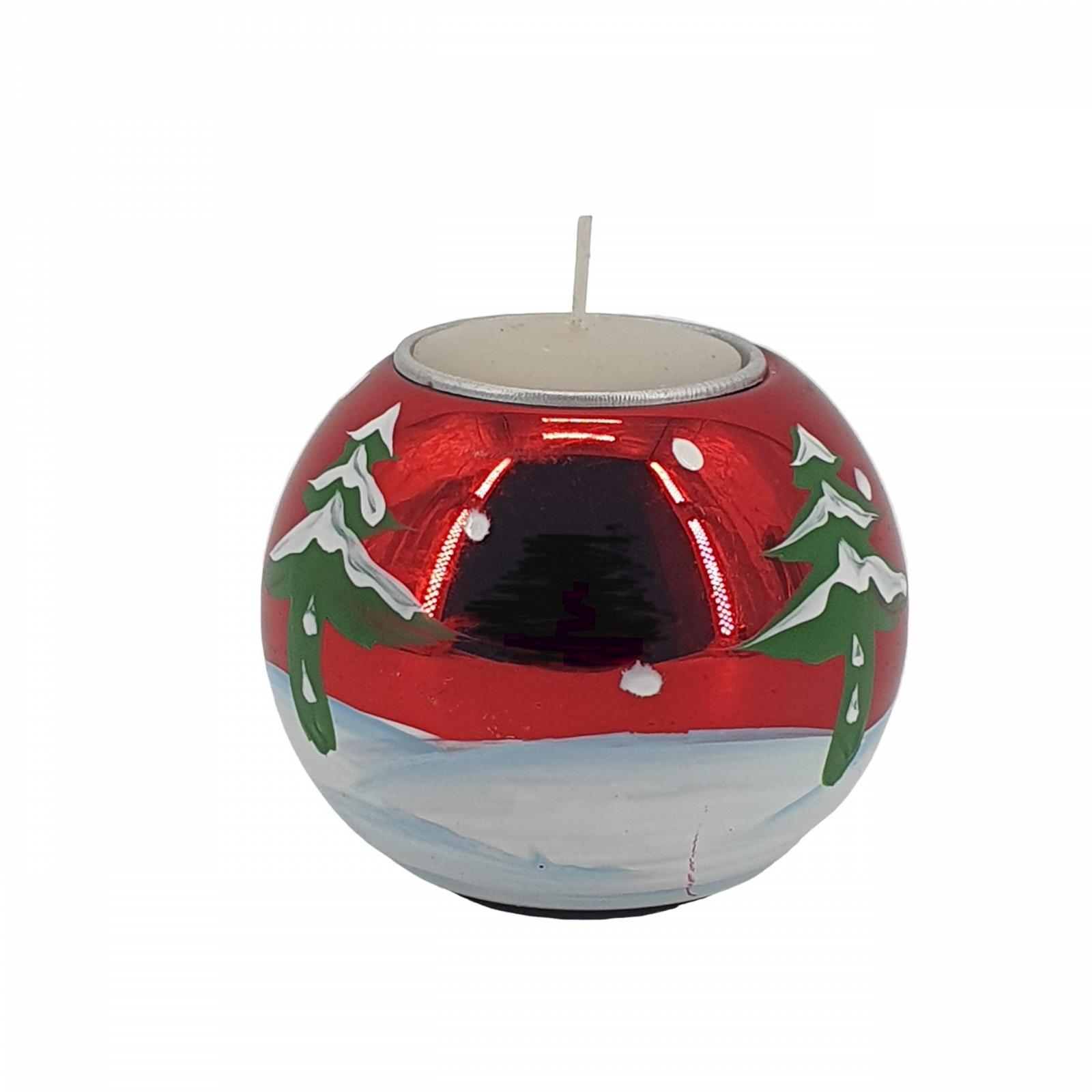 Підсвічники Різдвяні 80570 Червоні з Санта Клаусом і Новорічною Ялинкою Ручний Розпис Адвент-вінок Включаючи Чайну Свічку, фото №5