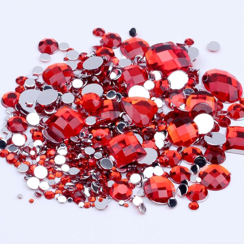 Стразы Круглые HOCEDO Микс Размеров Красные Акриловые Плоские Для Дизайна Ногтей, Свадебной Одежды, фото №1