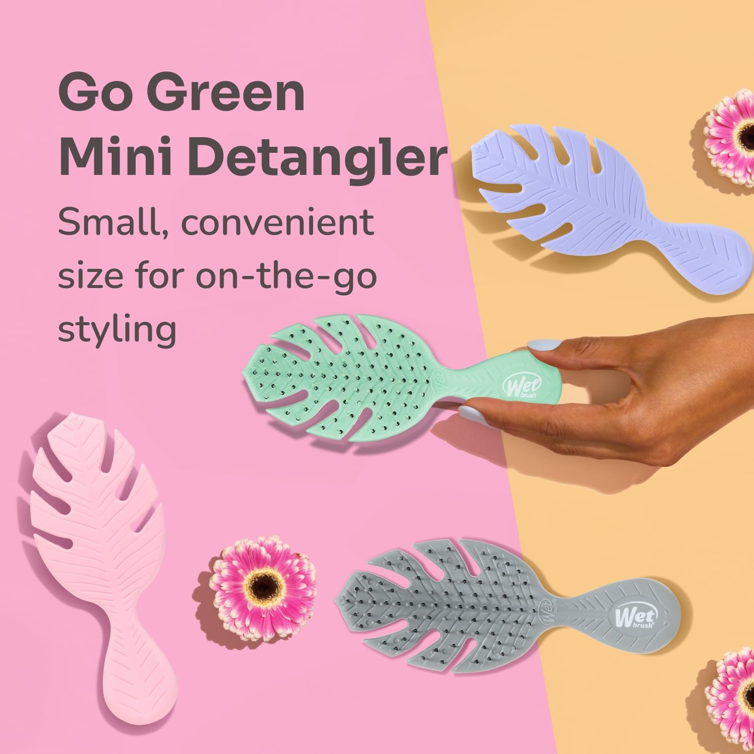 Гребінець Wet Brush Go Green Mini Detangler для волосся, дорожній розмір, ультрам'які щетинки Intelliflex, зелений, фото №10
