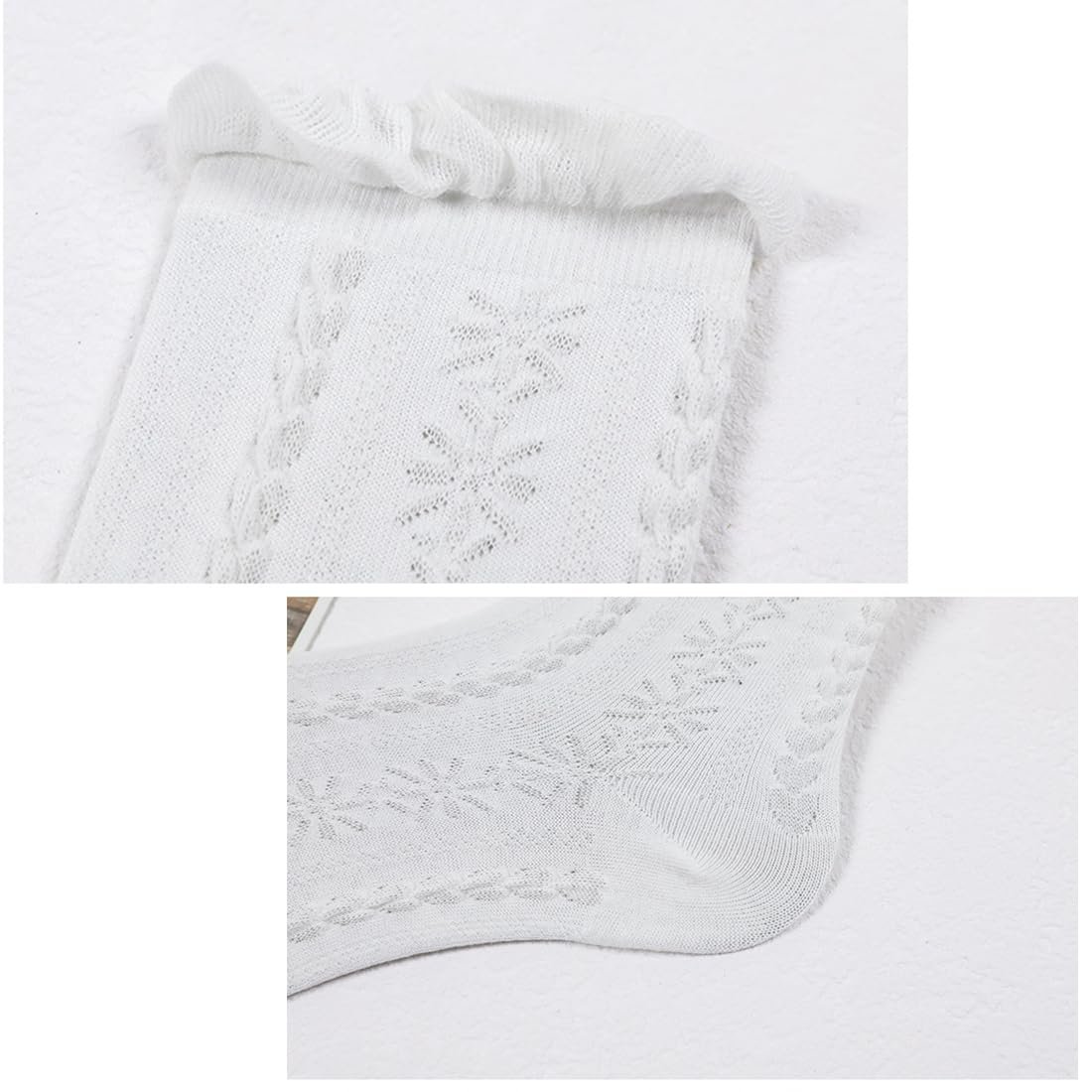 Шкарпетки з рюшами White - Бавовняні мереживні шкарпетки з ажурним візерунком, фото №6