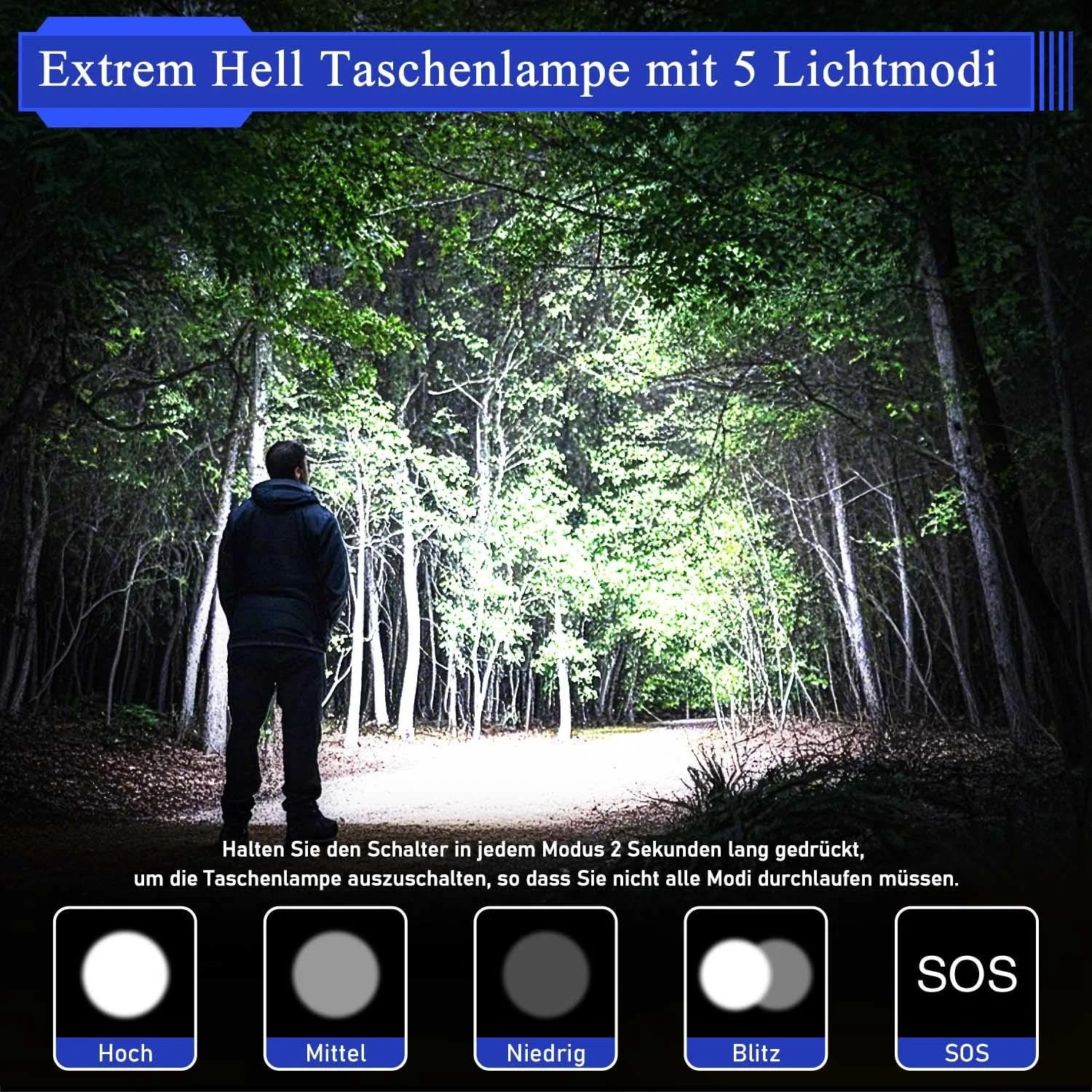 Ліхтар JAY-PARK LED Перезаряджуваний 500 000 Люмен з Акумулятором 10800 мАг та РК-індикатором Рівня Заряду Акумулятораого Туризму, фото №3