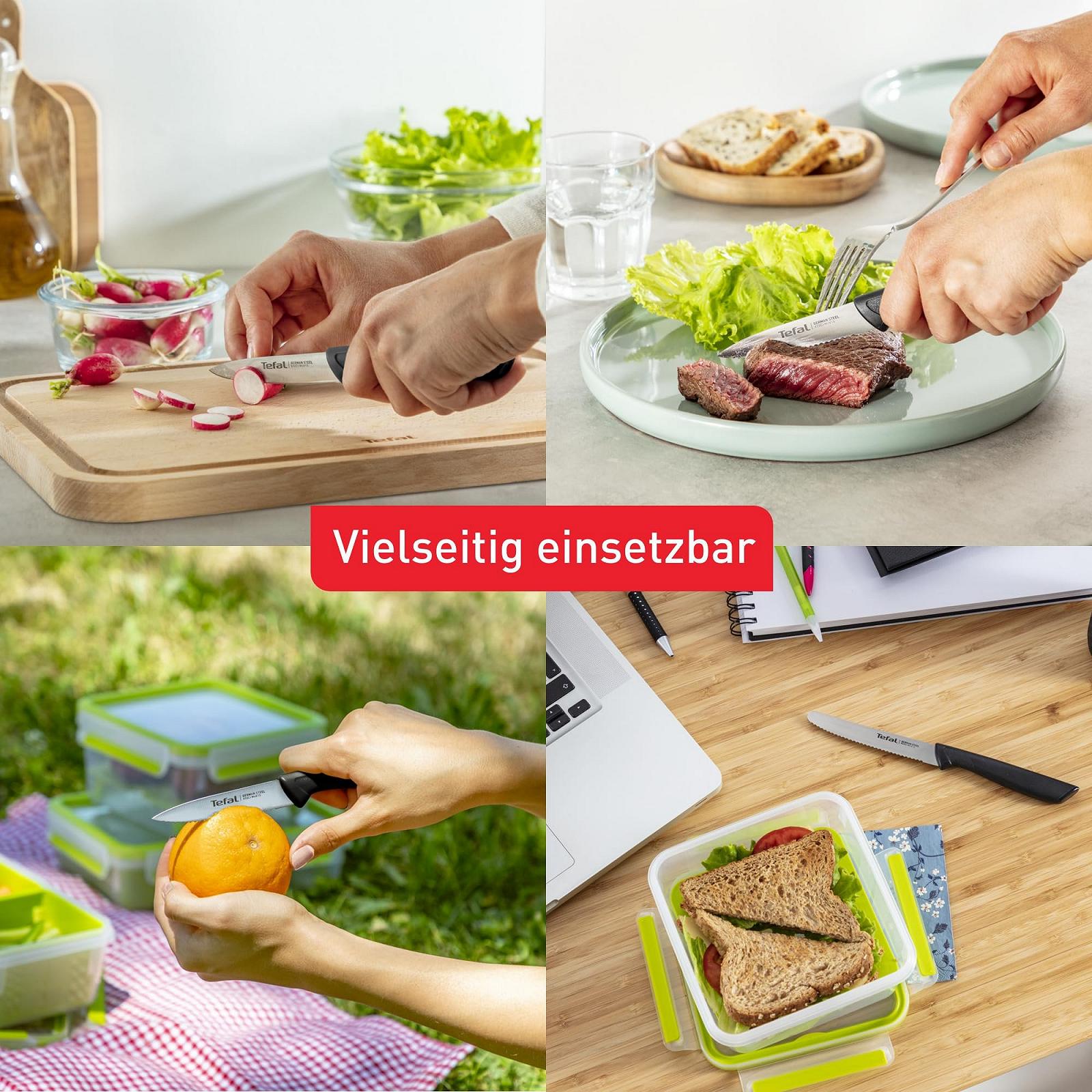 Набор ножей Tefal Colorfood K2733S, 3 шт | Универсальный нож (10 см) / Нож для очистки овощей (8 см), зубчатый нож для очистки овощей (8 см), гладкий | Немецкая нержавеющая сталь | Устойчив к коррозии | Эргономичный | Безопасный | Черный, фото №5