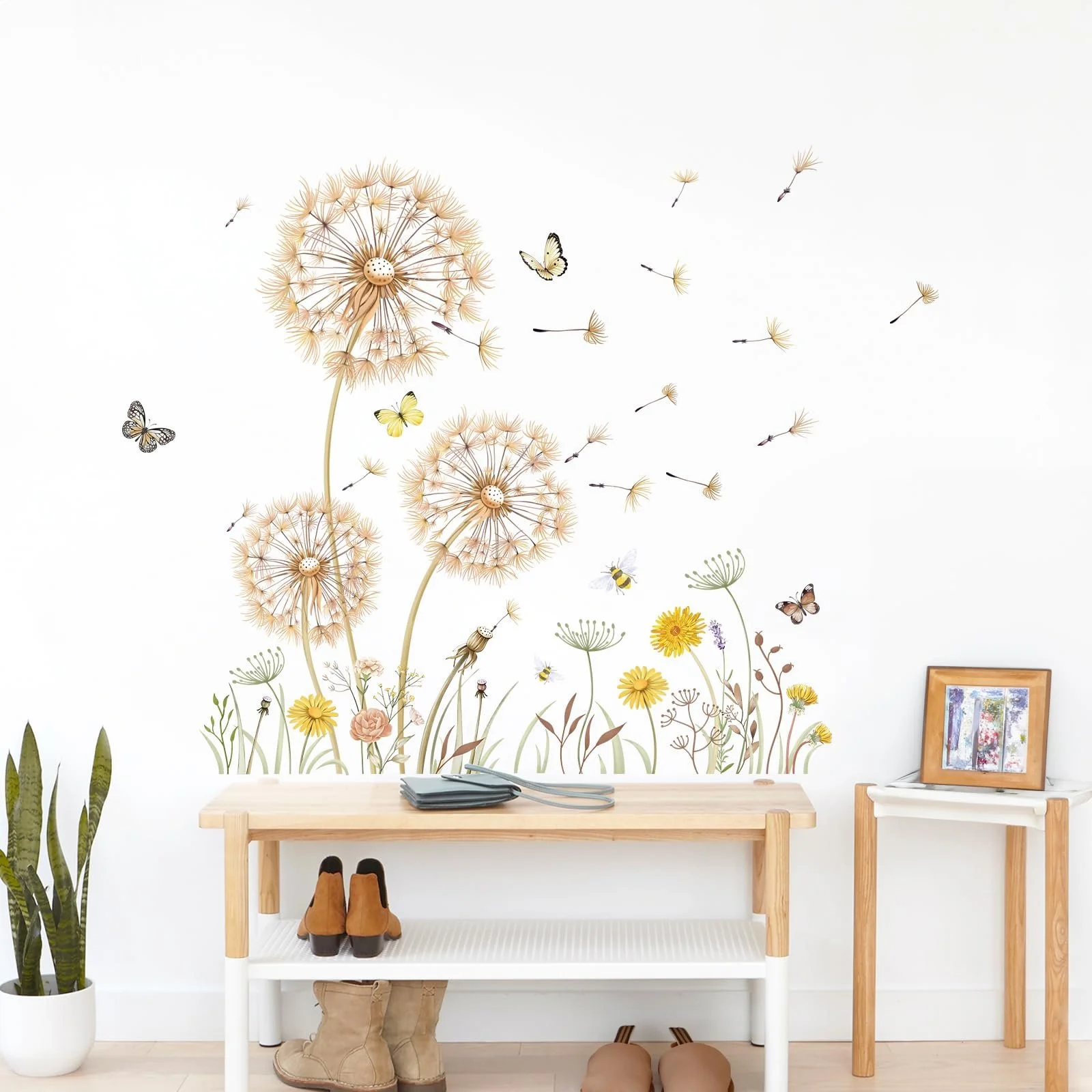 Наклейка на стіну Жовта кульбаба Квіти Метелики Бохо Жовта, фото №2