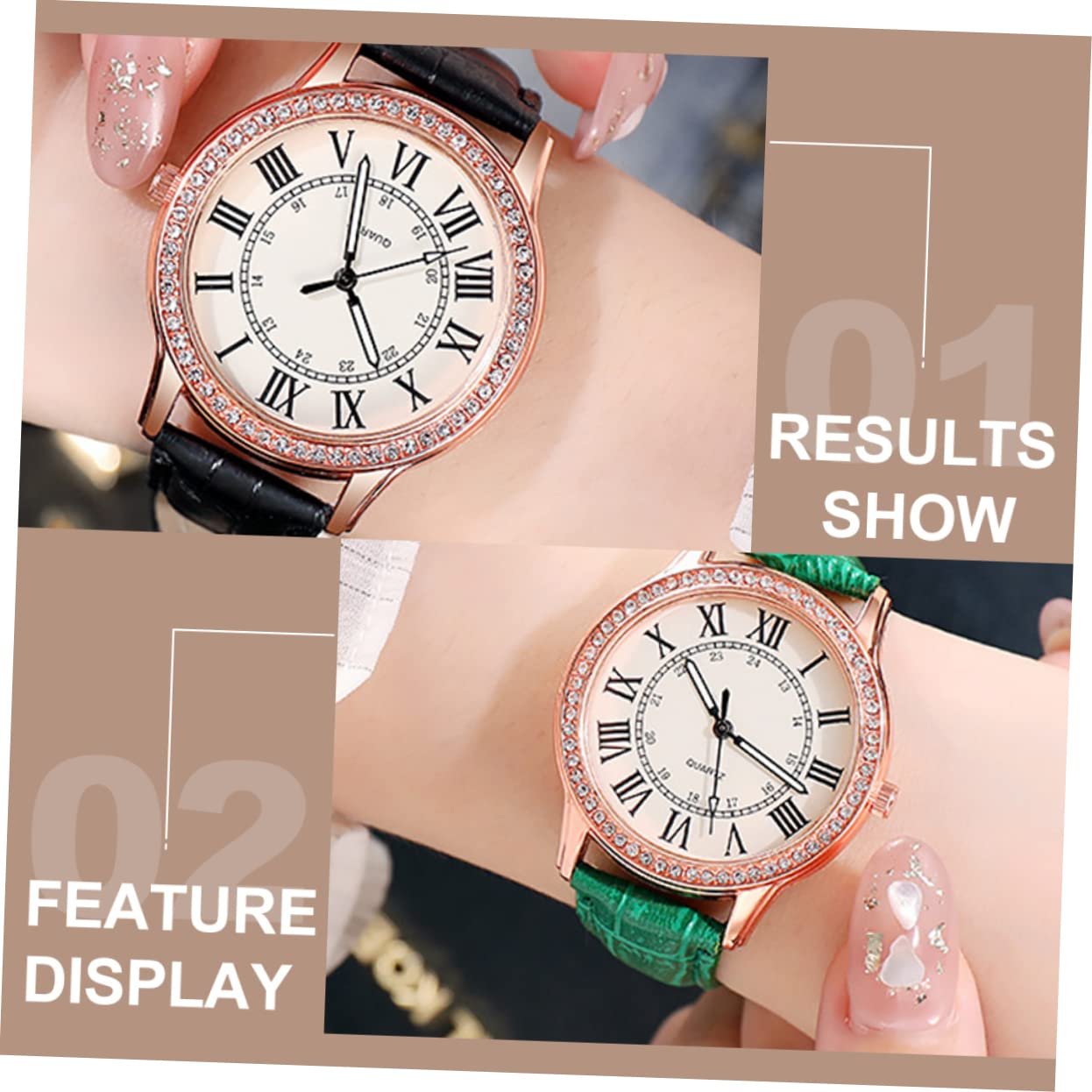 Женские часы Healvian Кварцевые часы с кристаллами с черным кожаным ремешком, фото №7 Женские часы Healvian Кварцевые часы с кристаллами с черным кожаным ремешком, фото №7