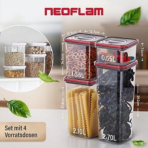 Набір банок для зберігання Neoflam герметичні з поворотним замком BPA-free чорний/червоний 4 шт synthetic.ua - Фото 1