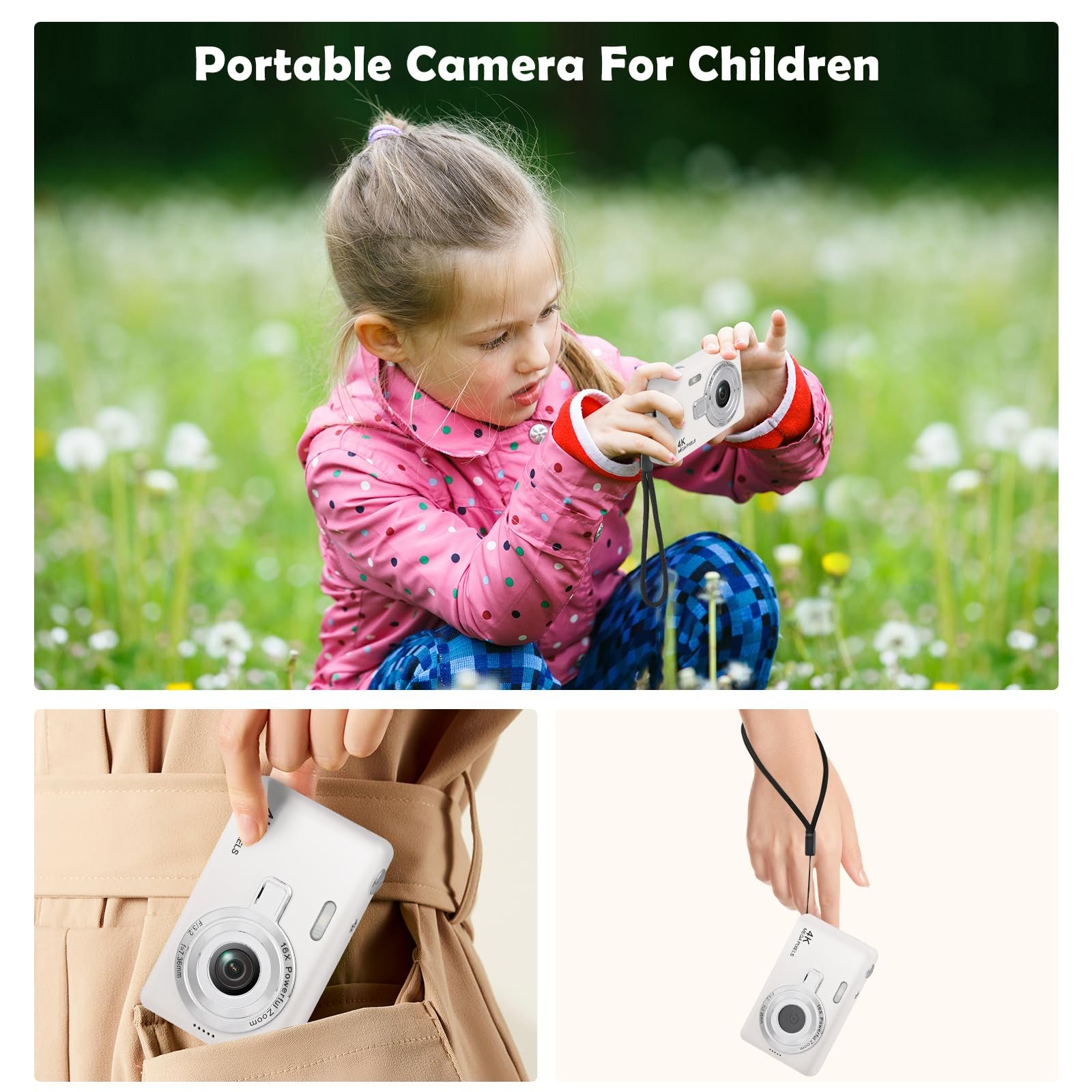 Цифровая Фотокамера 40MP 1080P FHD с картой 64 GB, 2.4-дюймовым LCD, 8X Digital Zoom (Белая), фото №6