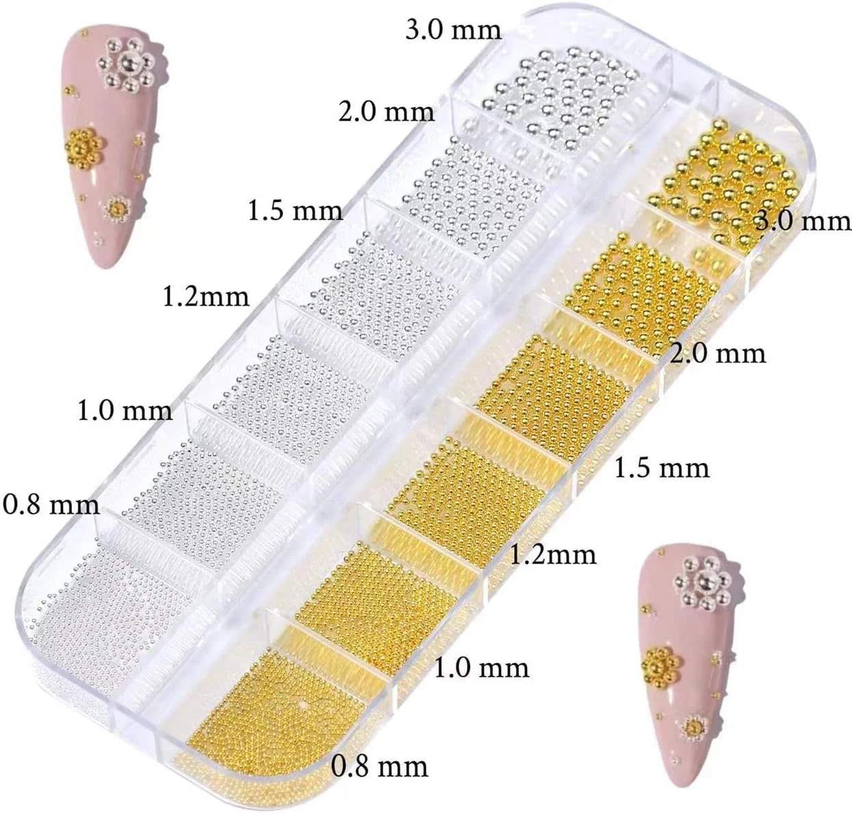Бісер для нігтів Мікро ікра , 0.3-3 мм Золота Срібна, фото №6
