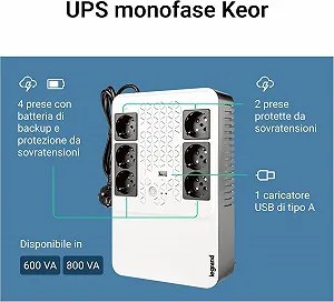Источник бесперебойного питания Legrand Keor Multiplug 800 ВА / 480 Вт / 6 выходов на 230 В / зарядное устройство USB / Белый synthetic.ua - Фото 1