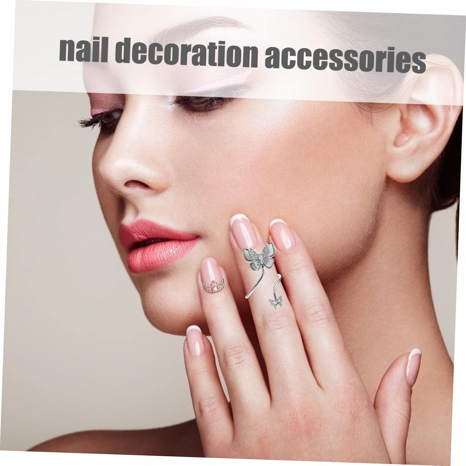 Кольцо для ногтей MERRYHAPY Бабочка, серебряный, фото №8