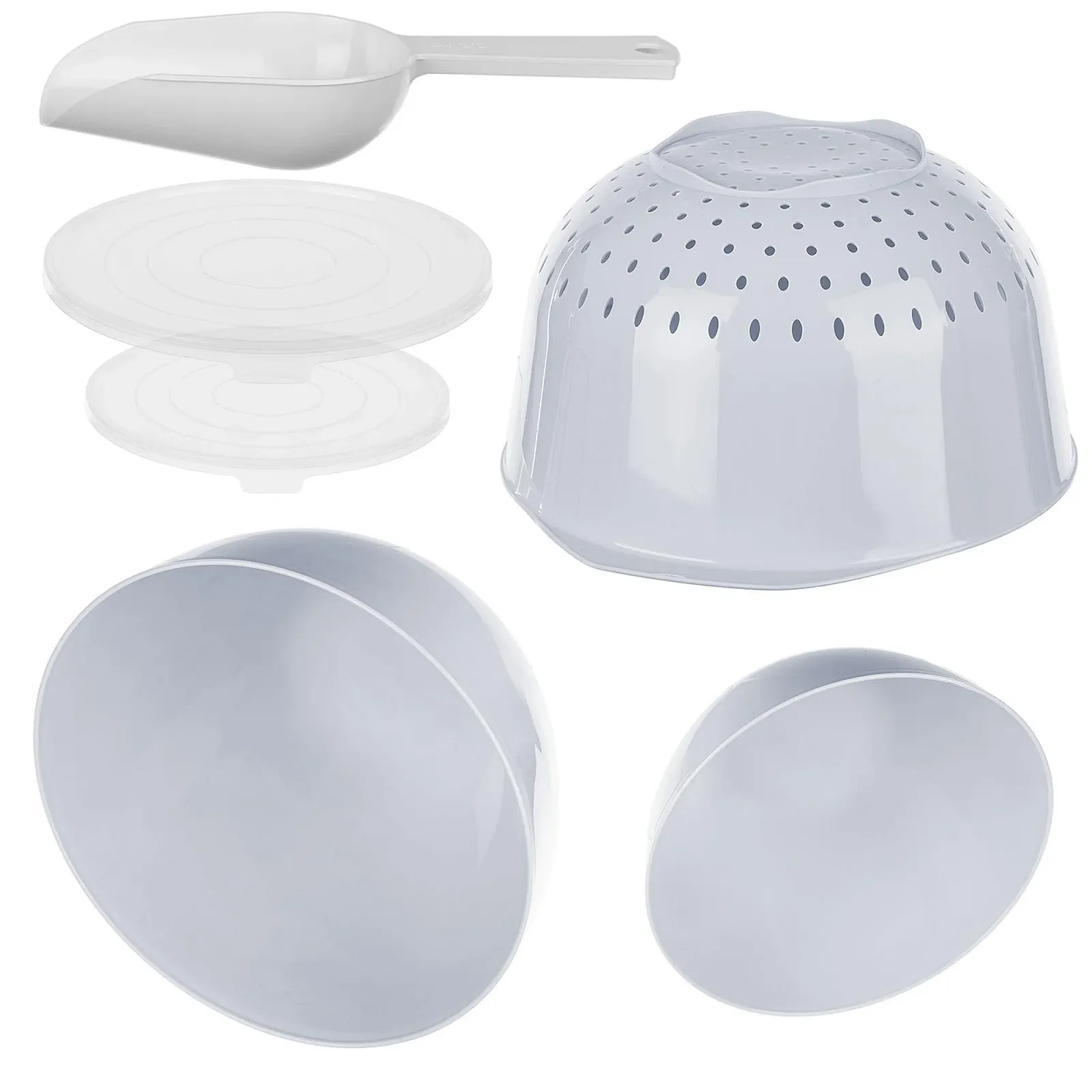 Набір мисок KADAX 1.5 л та 3 л з кришками, совком та друшляком 3.5 л Plastic, фото №9