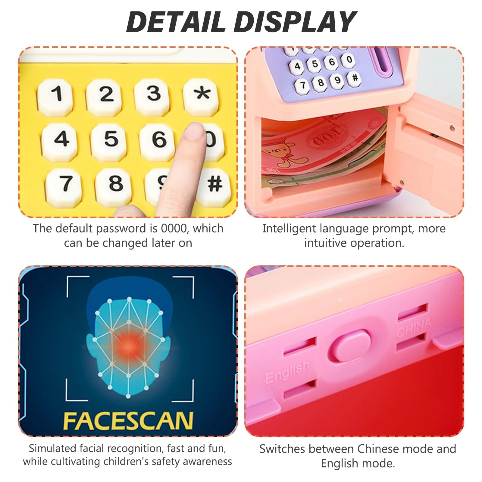 Скарбничка електронна банкомат із розпізнаванням обличчя та відбитком пальця 3-12 років, фото №4