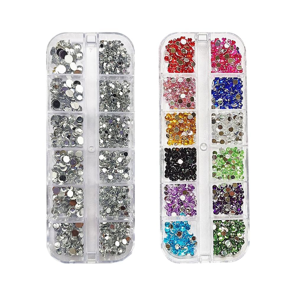 Стразы для ногтей круглые 2 шт. Разные характеристики Разноцветные и серебряные, фото №1