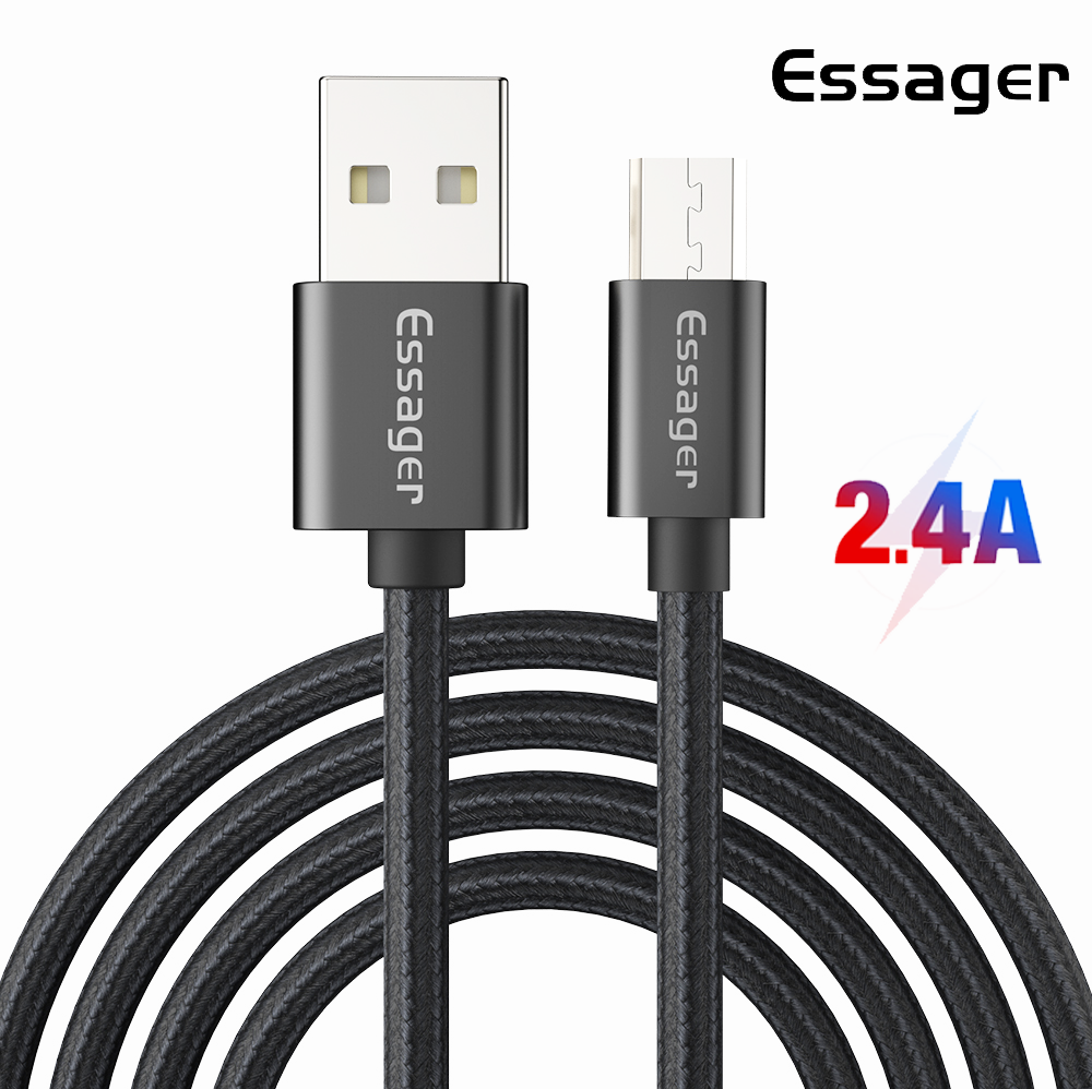 Зарядный кабель Black ESSAGER micro USB 2.4A 1метр(PS), фото №2
