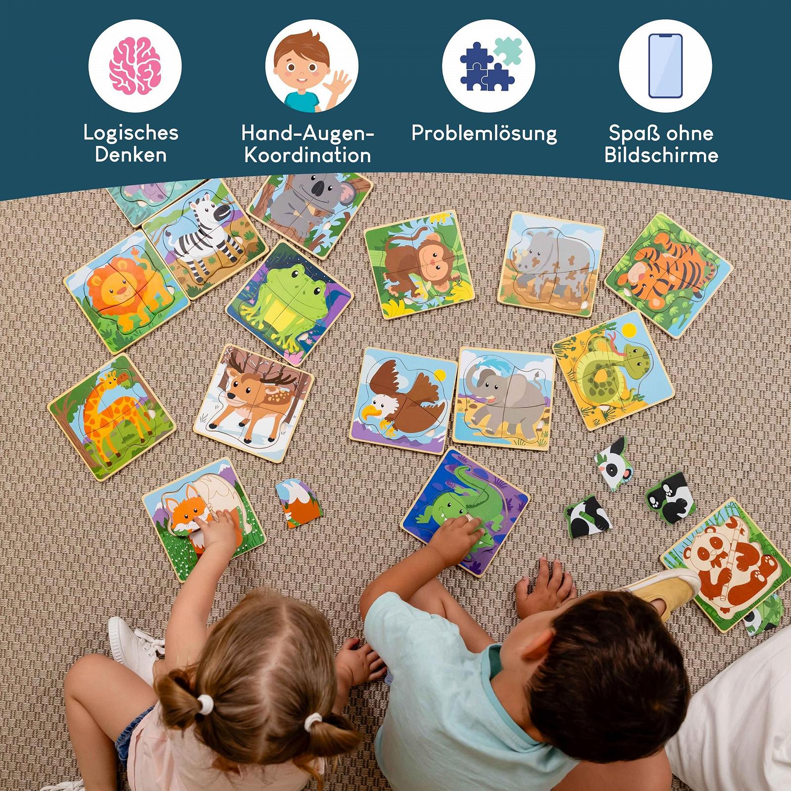 Набор деревянных пазлов BONNYCO 16 шт. по 4 элемента Животные, фото №8 Набор деревянных пазлов BONNYCO 16 шт. по 4 элемента Животные, фото №8