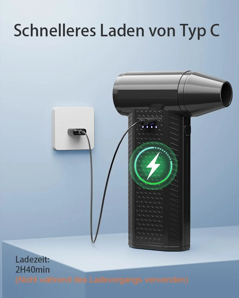 Електрична повітродувка 3 швидкості 130 000 RPM Чорний, фото №6