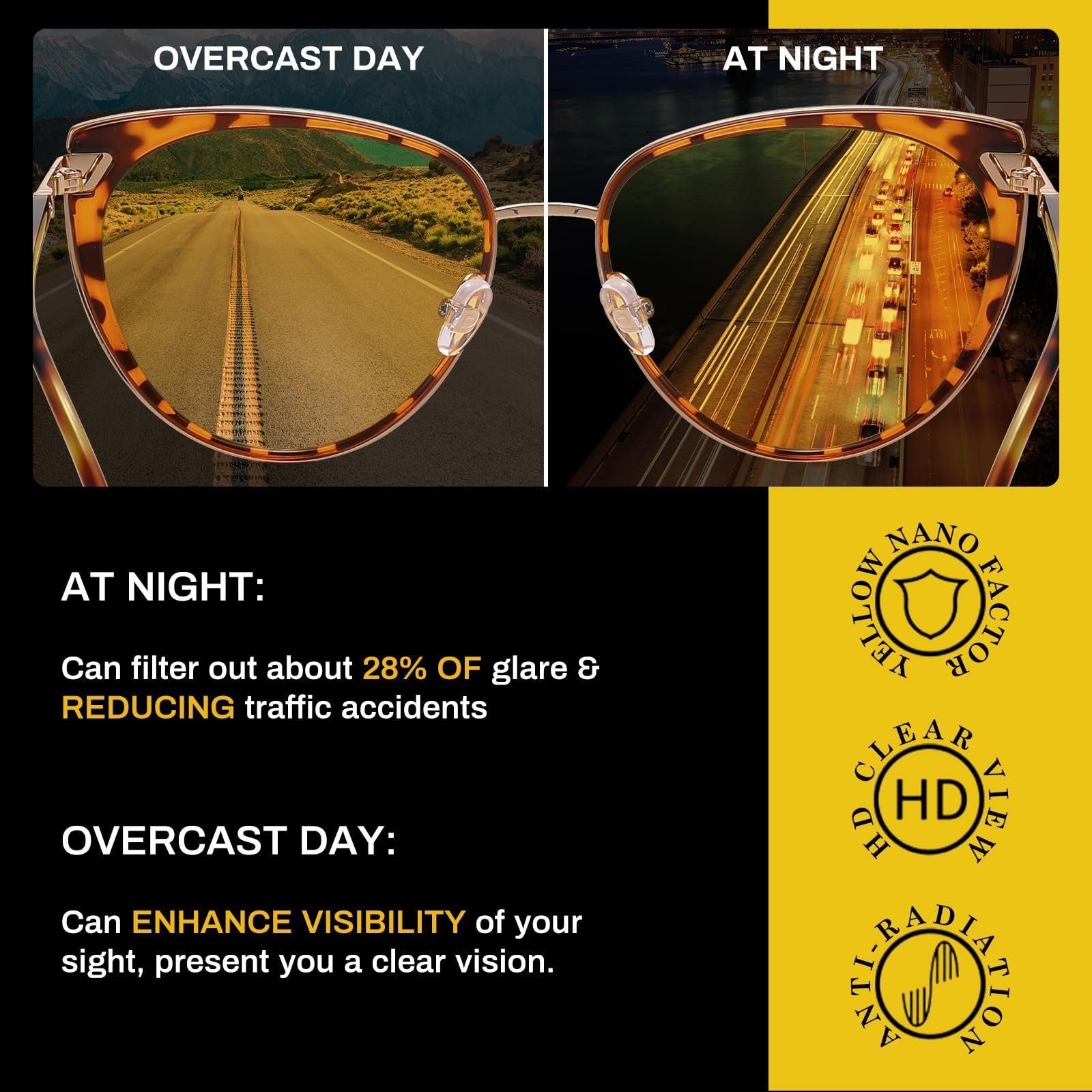 Жовті сонцезахисні окуляри для нічного водіння 1222Y, фото №4 Жовті сонцезахисні окуляри для нічного водіння 1222Y, фото №4