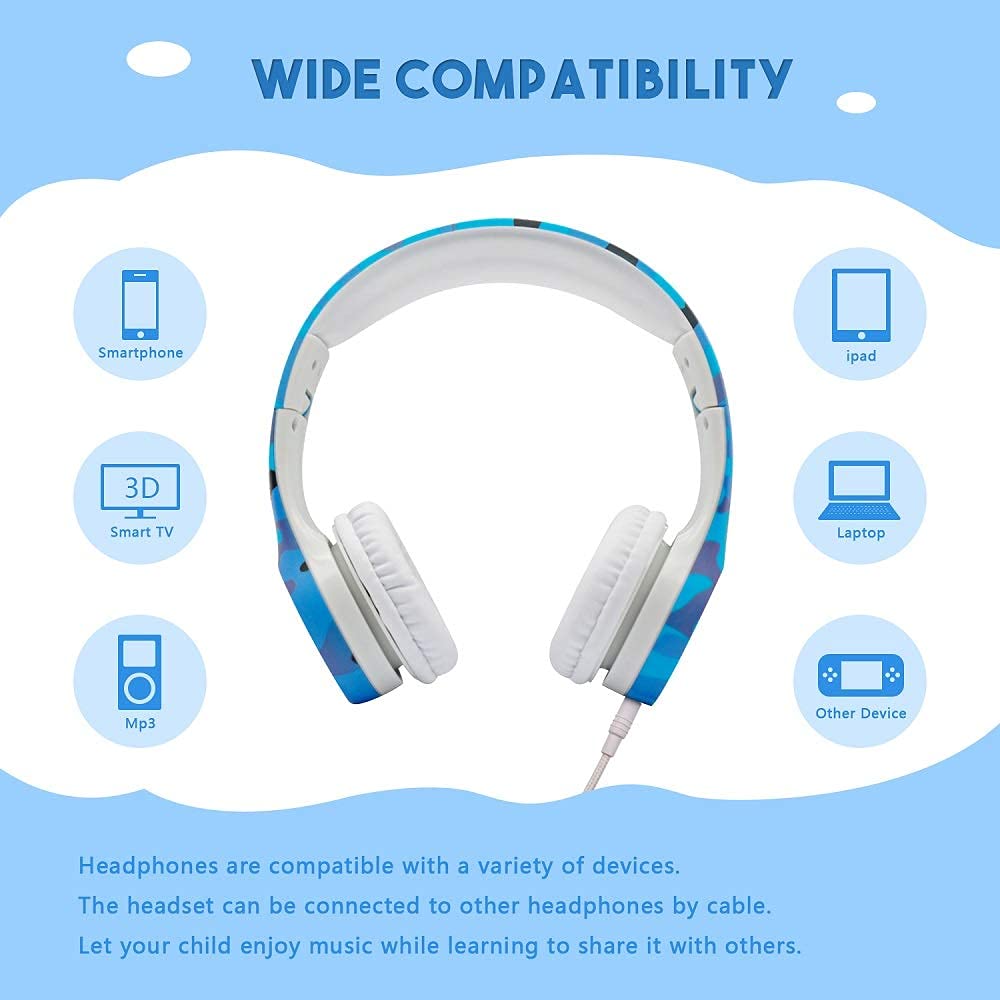 дитячі навушники hisonic обмеження гучності регульовані для дітей та дорослих 3+ камуфляж, фото №4