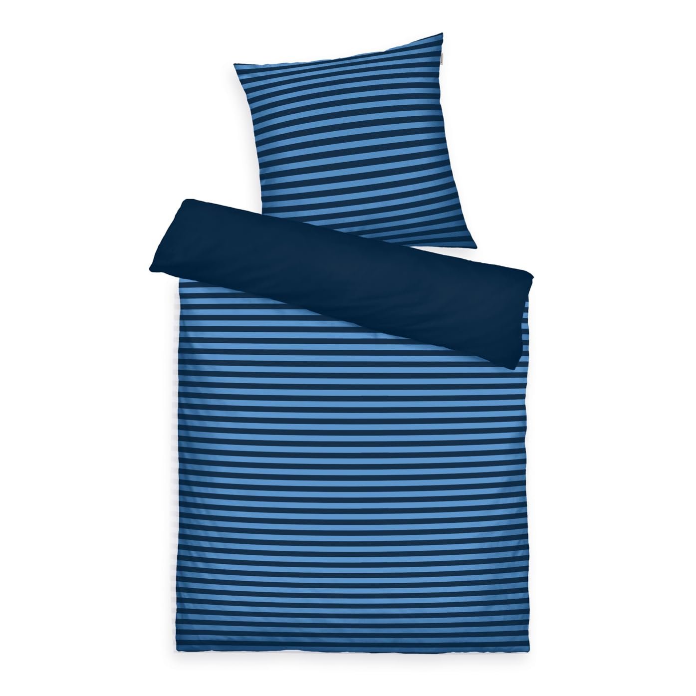 Постільна білизна Tom Tailor Renforcé, 80 x 80 см + 135 x 200 см, смужка, синій (темно-синій та холодний синій), фото №1