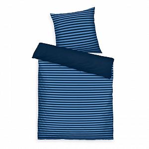 Постільна білизна Tom Tailor Renforcé, 80 x 80 см + 135 x 200 см, смужка, синій (темно-синій та холодний синій) - Фото 1